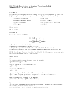 ELEC-C9420 量子技术简介，22 年秋季期中考试 2，模型解决方案